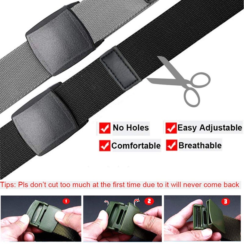 HOANAN 2-Pack Elastic Stretch Belt, Menâ€™s All Size No Metal Nylon Tactical Hiking Belt (Blackgrey, Fit up to 36") - Image 4